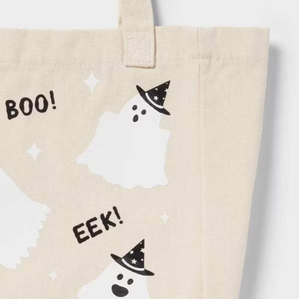 Halloween Ghost Print Tote Bag Spritz Black Reusable Trick or Treat Gift Carry - Picture 3 of 3